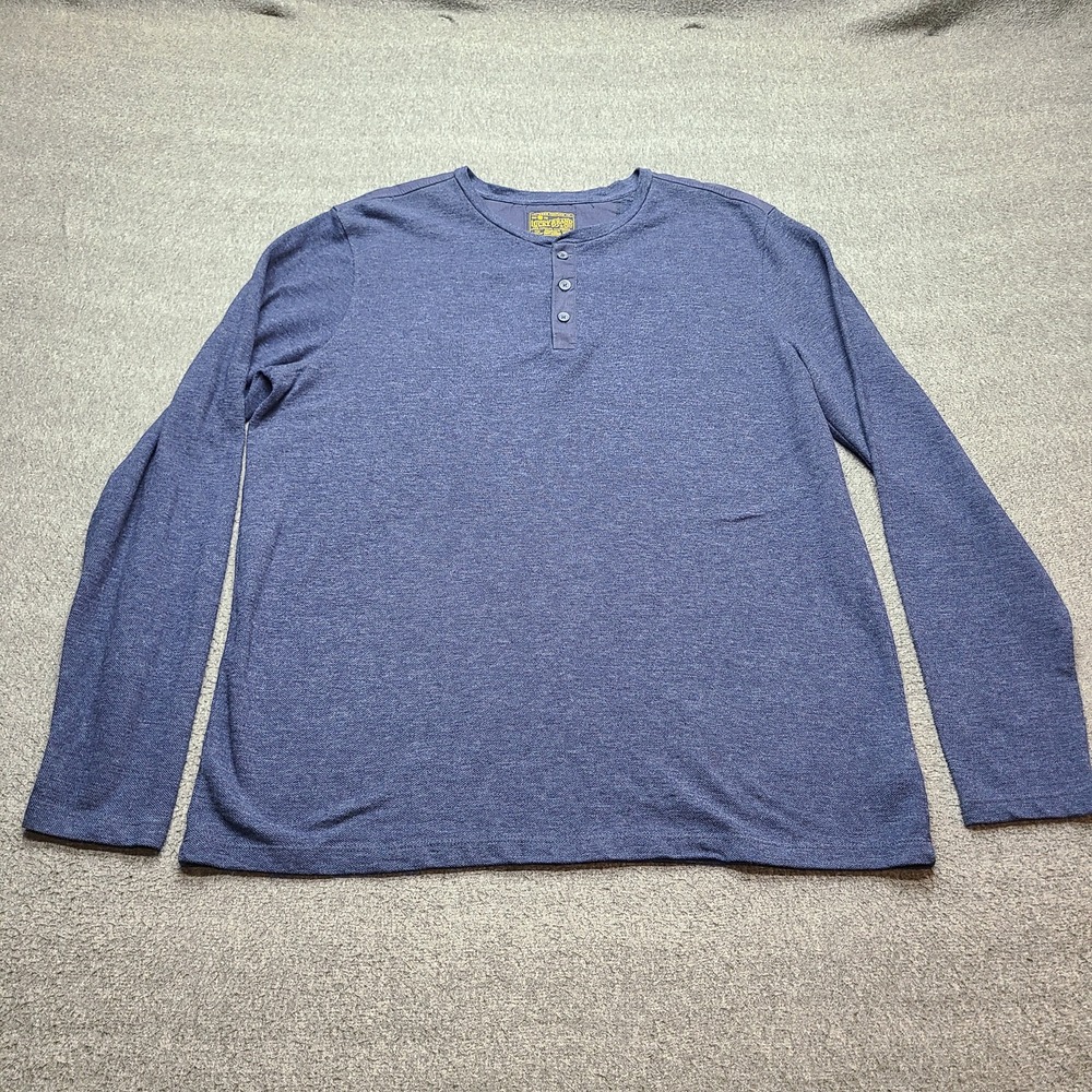 Lucky Brand Henley Shirt Mens L Blue Excellent Long Sleeve Textured Knit